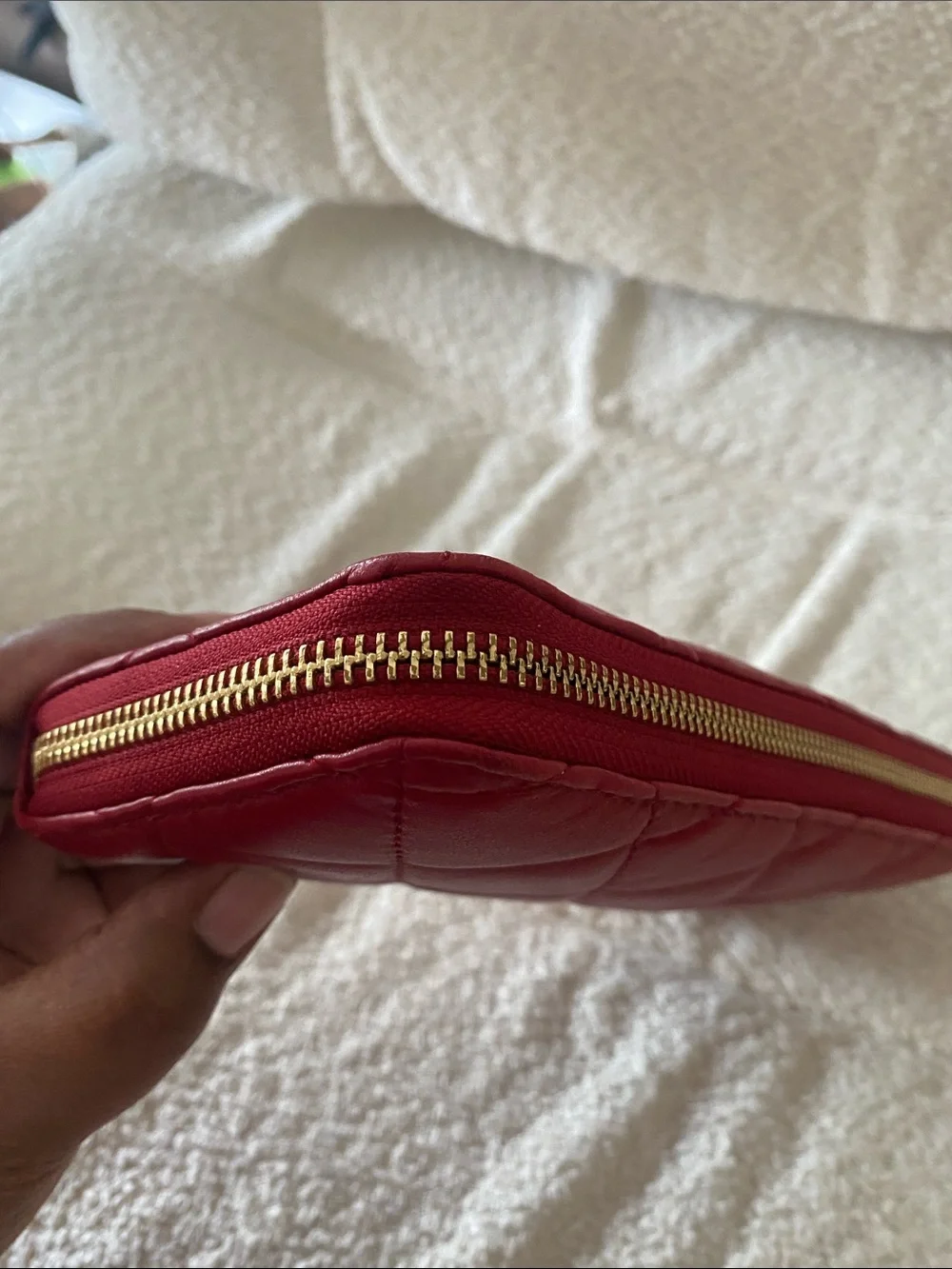 Michael Kors Quilted Red Leather Zip Around Continental Wallet w/ Gold Hardware